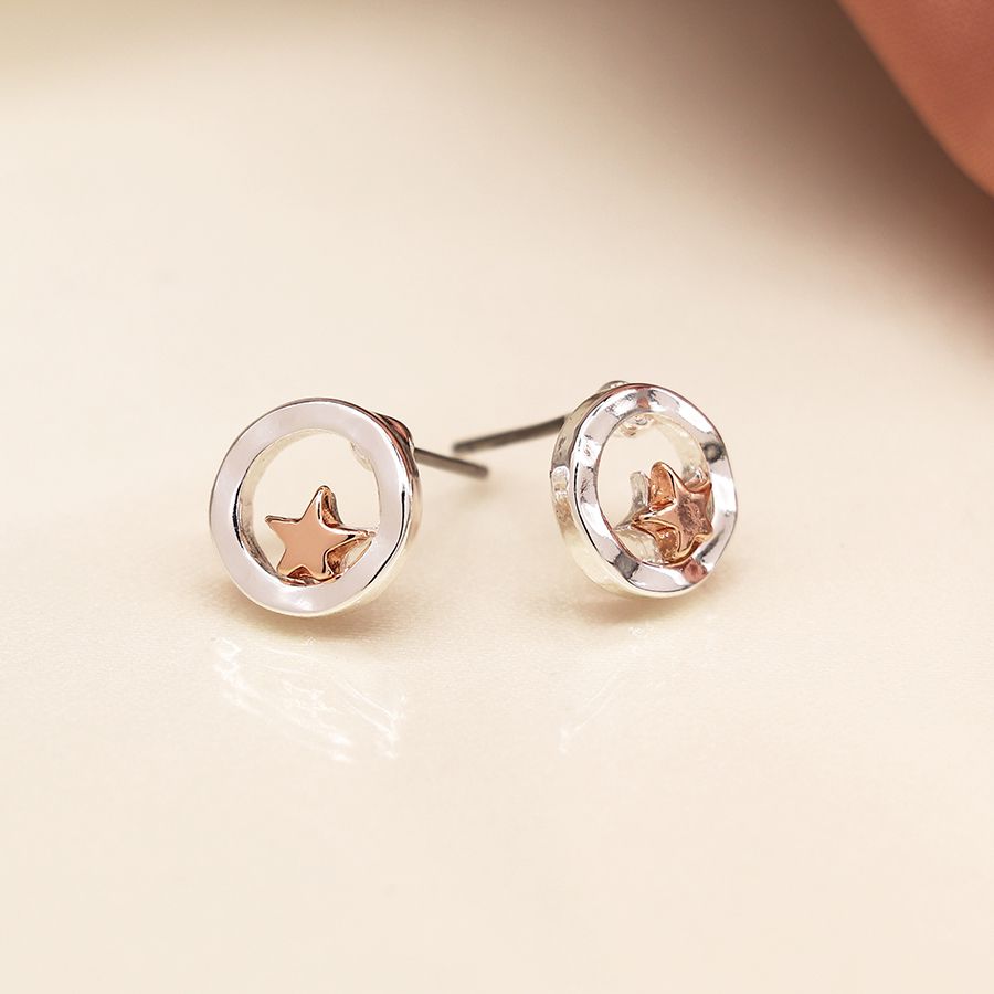 Silver plated earrings with rose gold stars