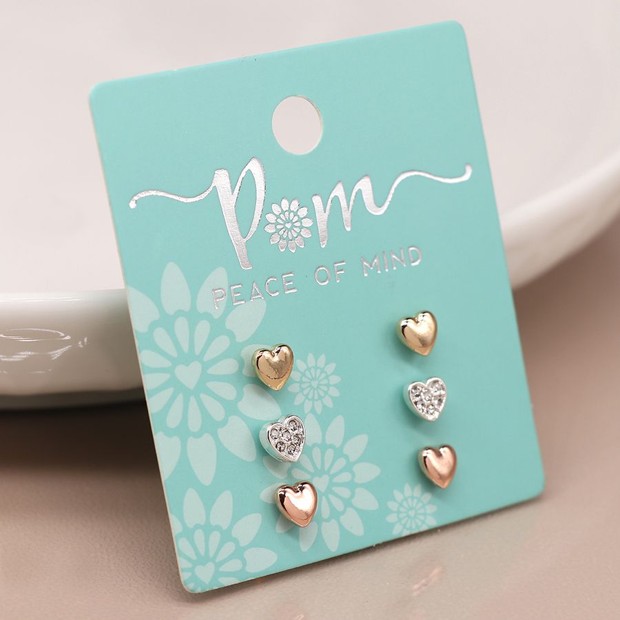 Triple pack heart earrings