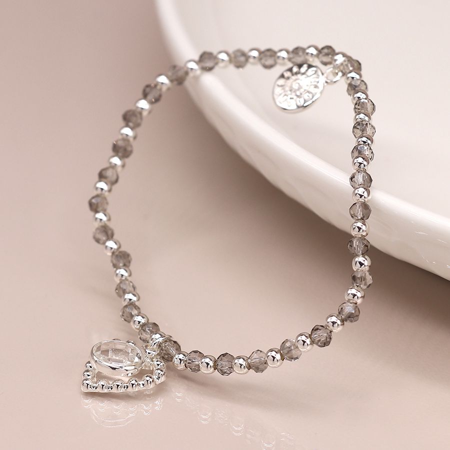 Silver plate heart bead bracelet