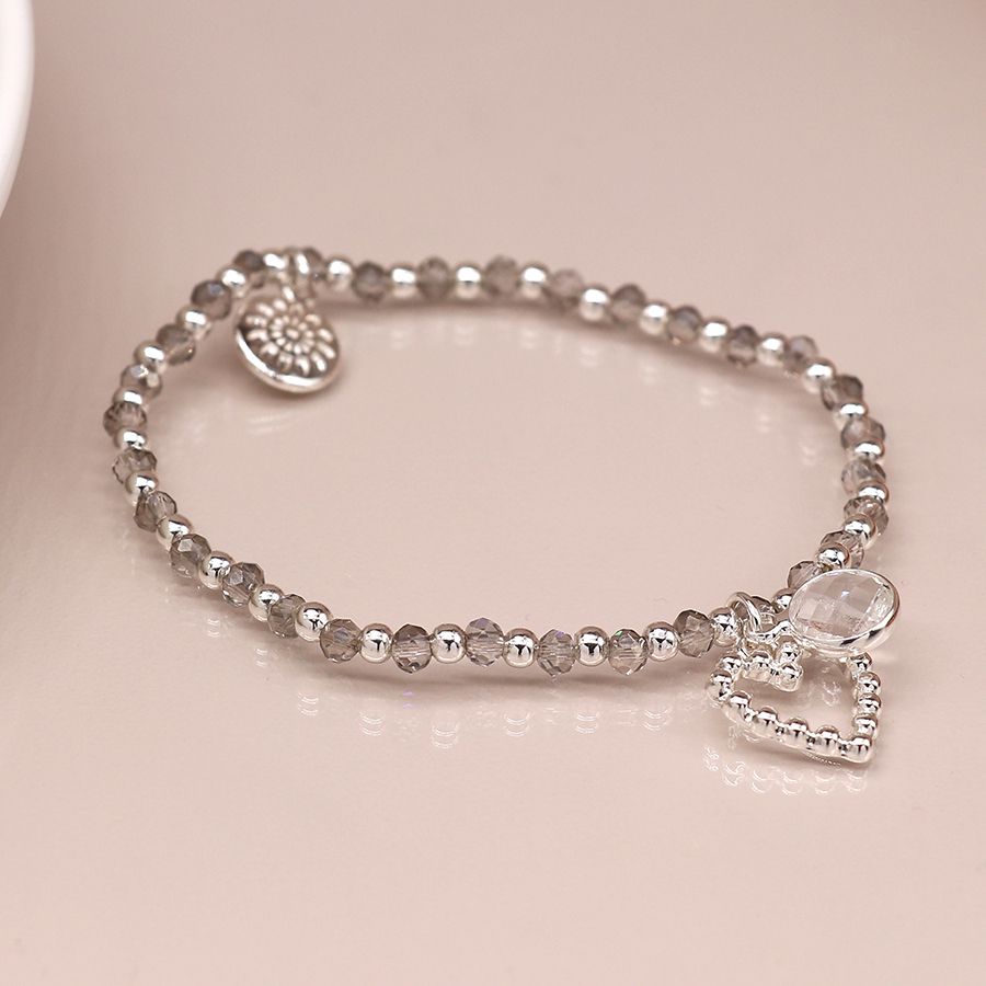 Silver plate heart bead bracelet