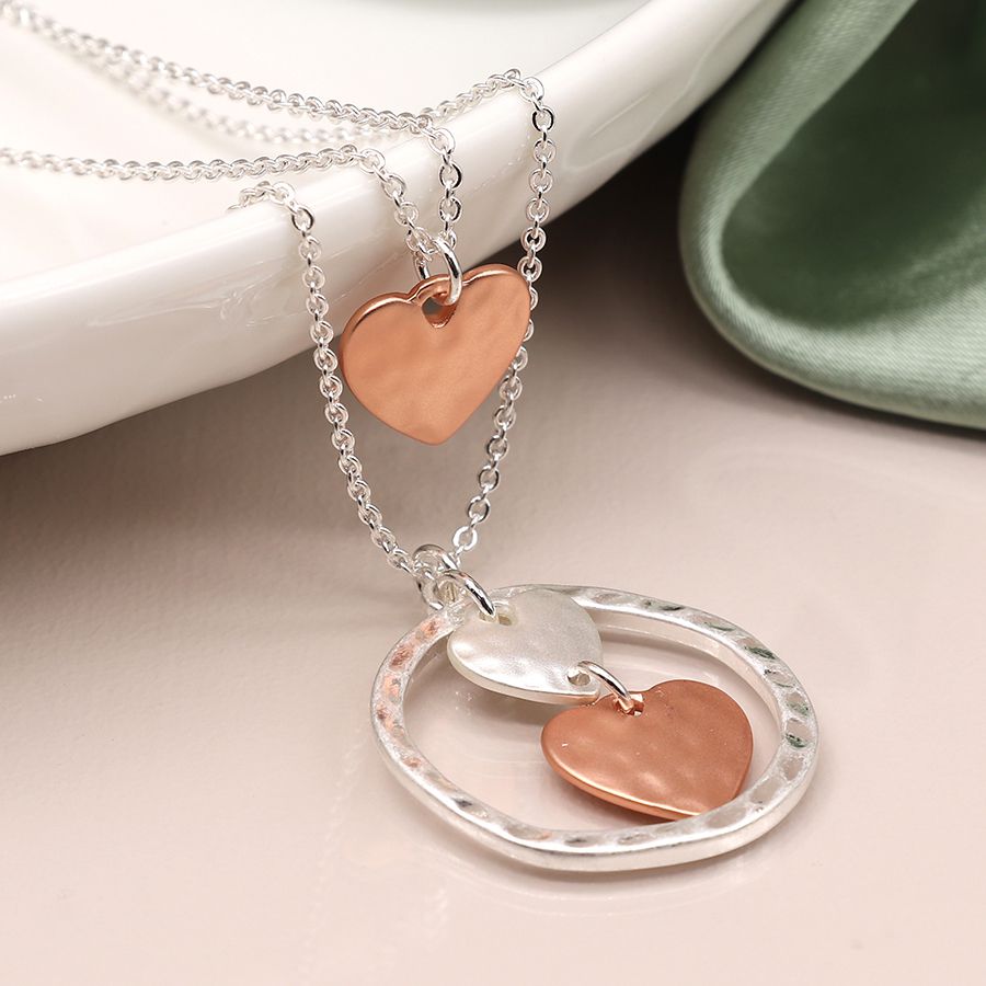 Plated silver and rose gold heart necklace