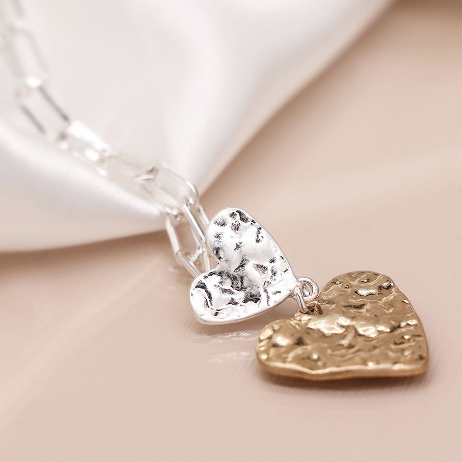 Plated silver beaten heart necklace