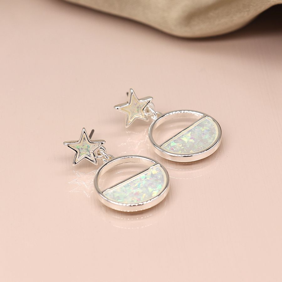 Opal drop circle earrings