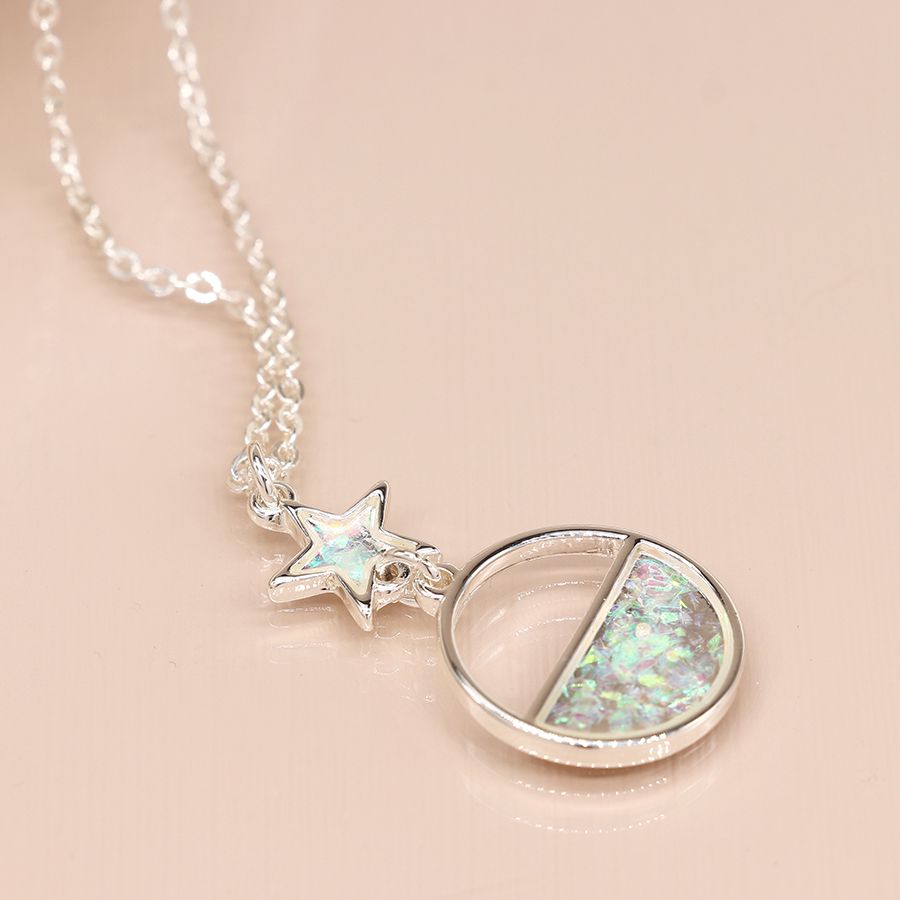 Opal circle drop necklace