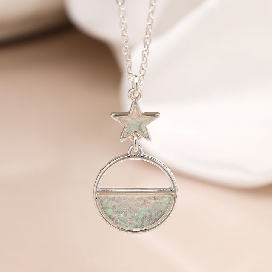 Opal circle drop necklace