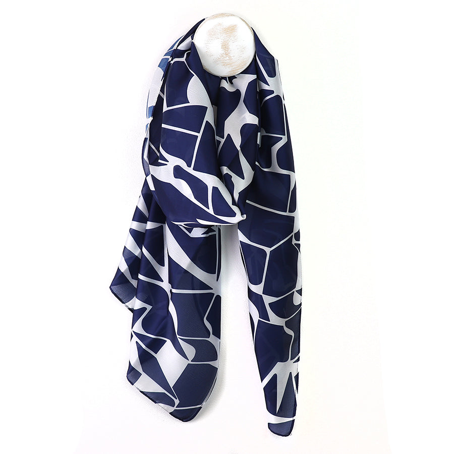 Navy and white recycled scarf