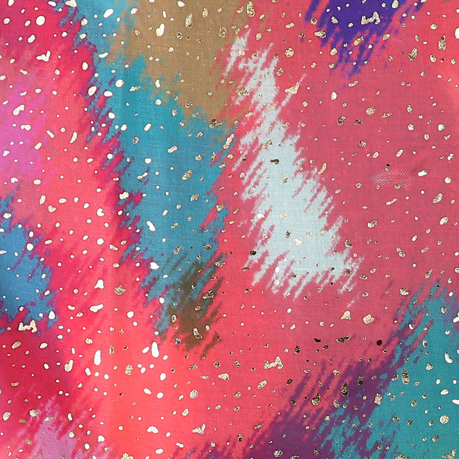 teal and red foil print scarf