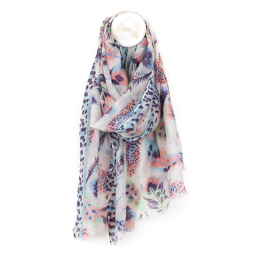 Pastel feather print scarf