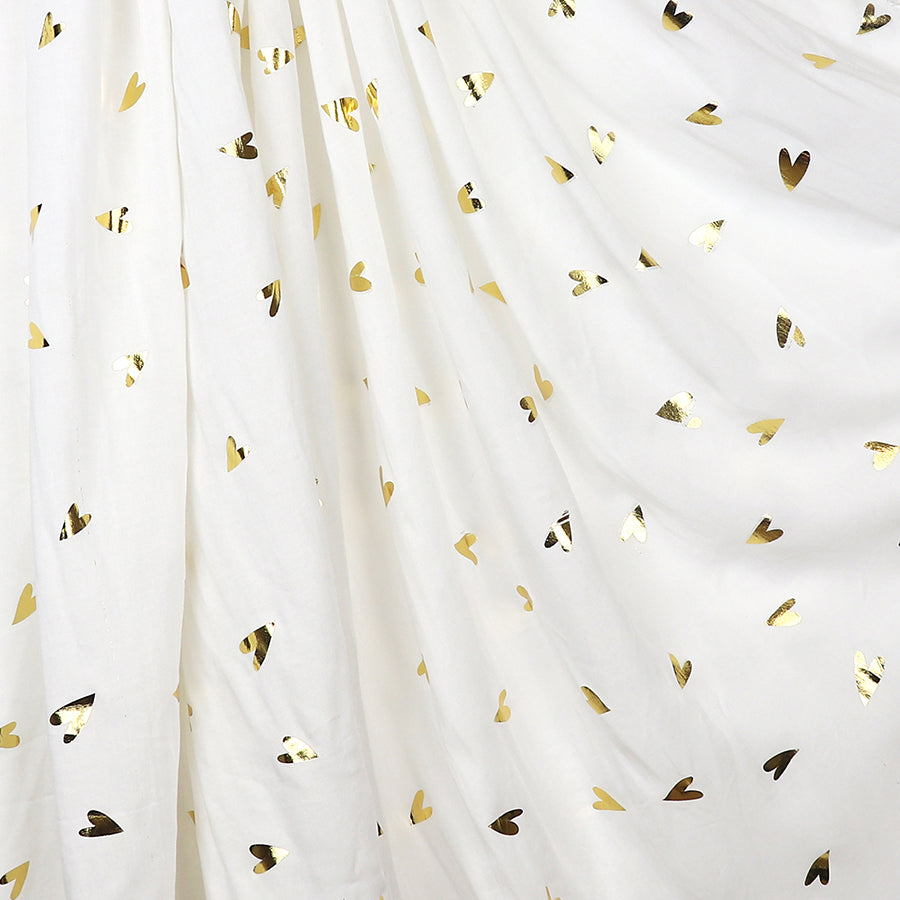 White and metallic heart print scarf