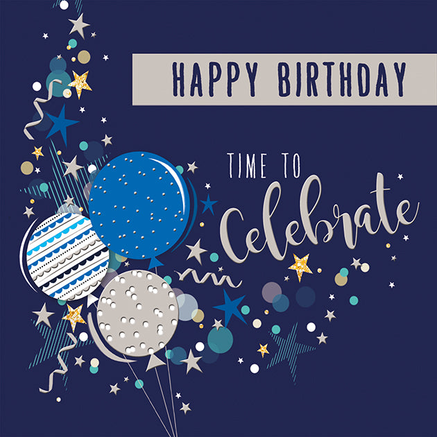 Blue celebrate birthday card.