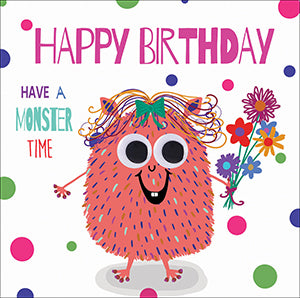Pink monster birthday card