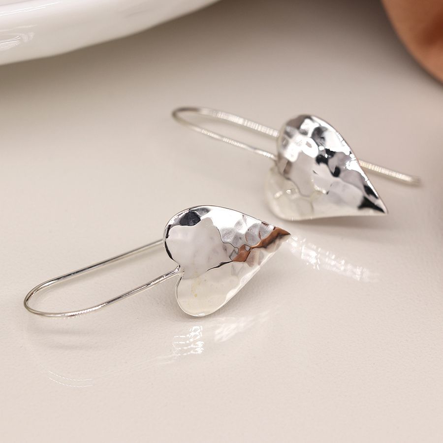 Sterling silver hammered heart earrings