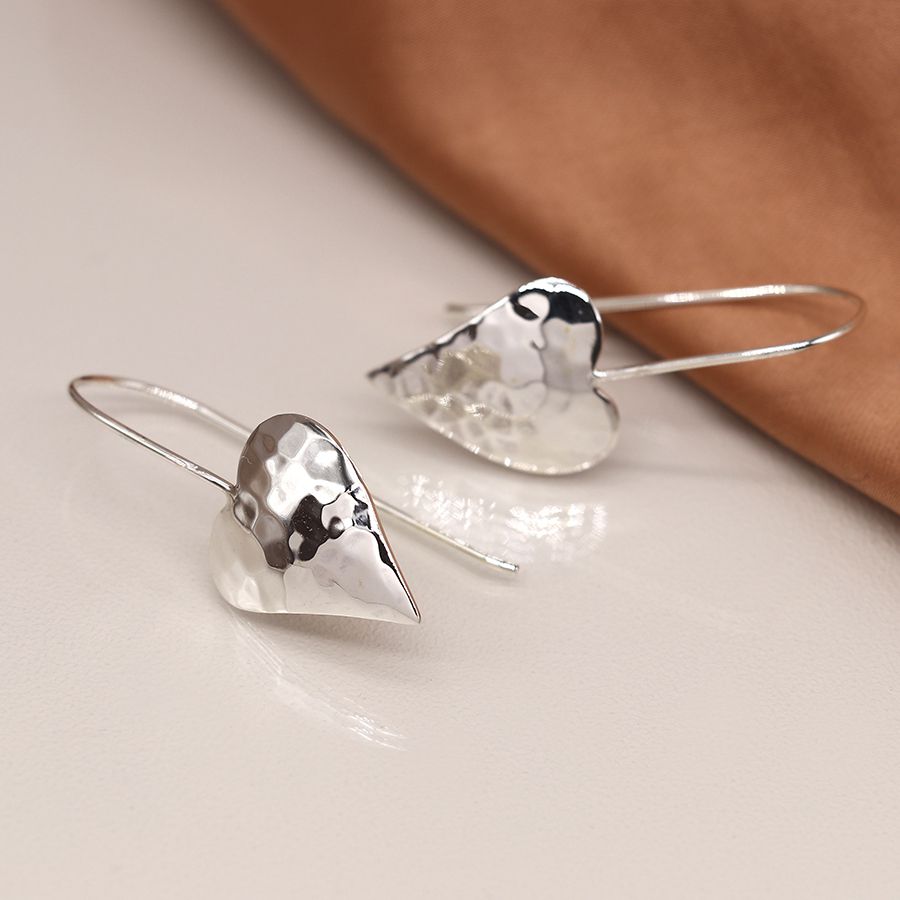 Sterling silver hammered heart earrings