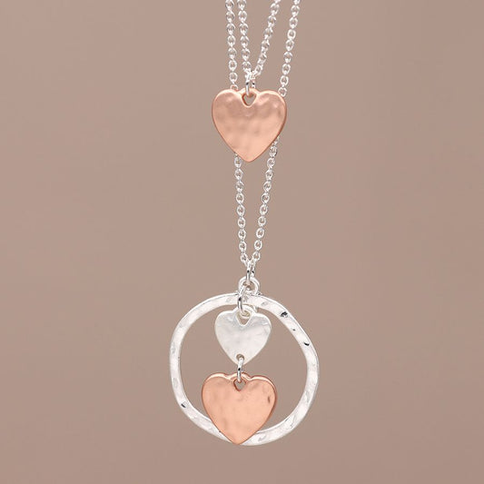 Plated silver and rose gold heart necklace