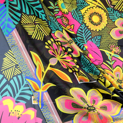 Black and vibrant floral silky sarf