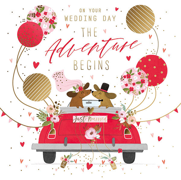 Adventure begins wedding day card