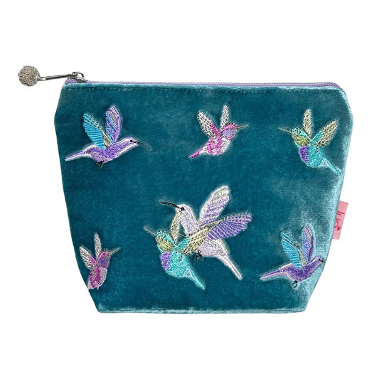 Lua Velvet hummingbird cosmetics pouch in Teal