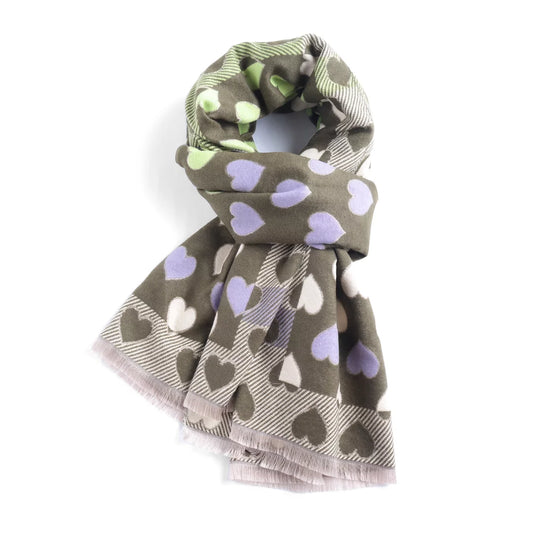 Hearts scarf in green/Lilac