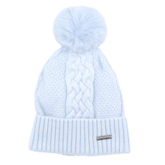 Pale blue pompom twist hat