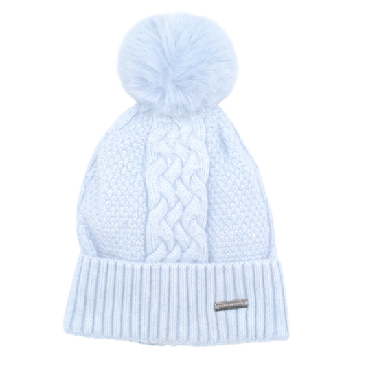 Pale blue pompom twist hat