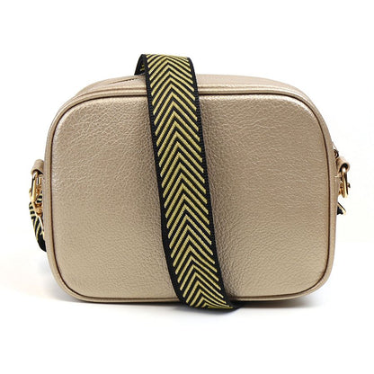 Gold metallic vegan leather camera bag