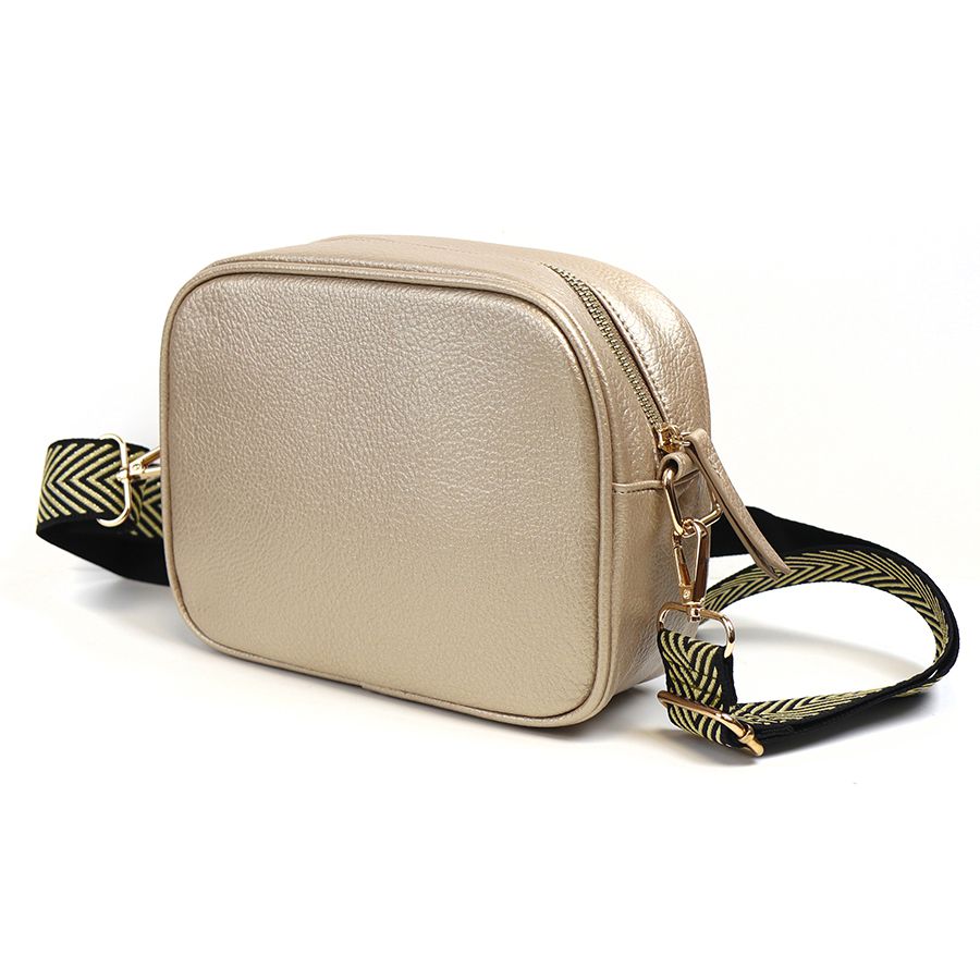 Gold metallic vegan leather camera bag