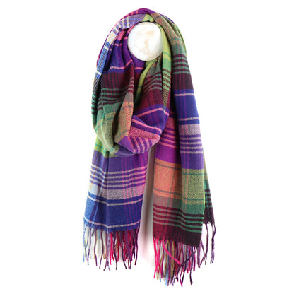Olive and pink check scarf